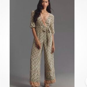 FARM Rio Neutral Mushroom-Print Wide Leg Jumpsuit
